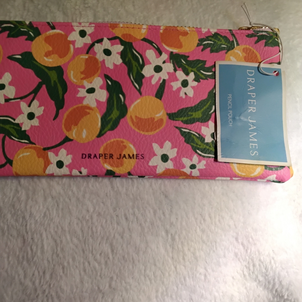 Draper James Pink Floral Pencil Case Makeup Cosmetic Zipper Pouch